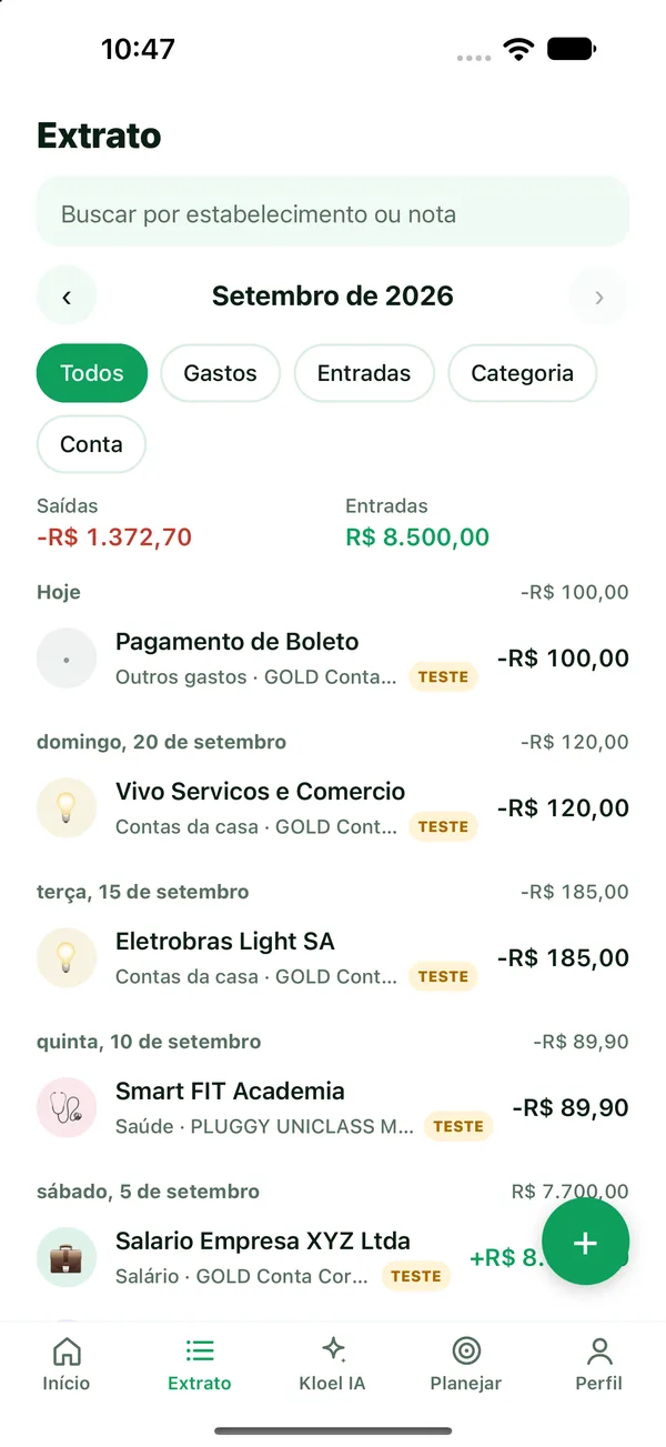 Extrato do Kloel Finance